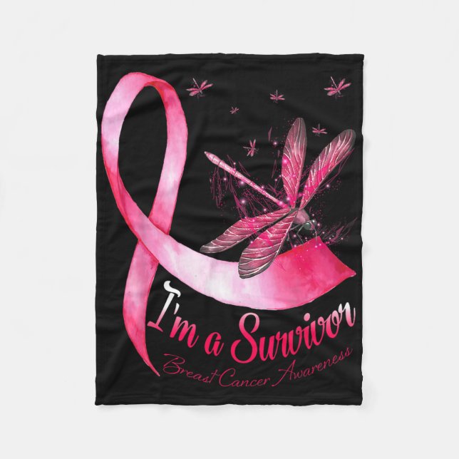 I'm A Survivor Dragonfly Breast Cancer Awareness  Fleece Blanket (Front)
