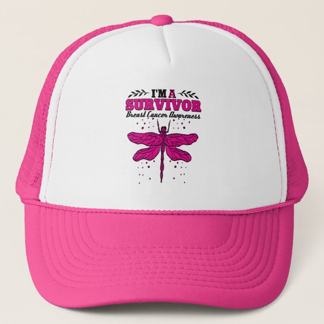 I'm A Survivor Dragonfly Breast Cancer Awareness Trucker Hat (Front)