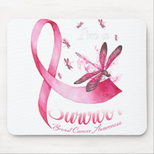 I'm A Survivor Dragonfly Pink Ribbon Breast Cancer Mouse Mat