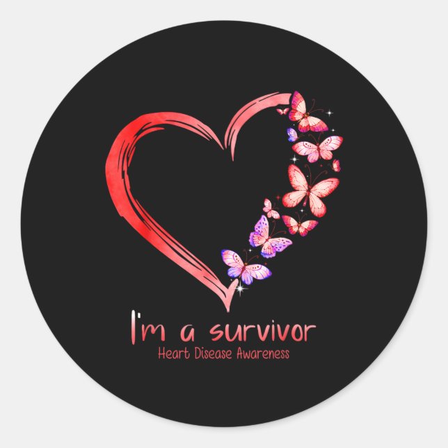 Im A Survivor Heart Disease Awareness Month Red Ri Classic Round Sticker (Front)
