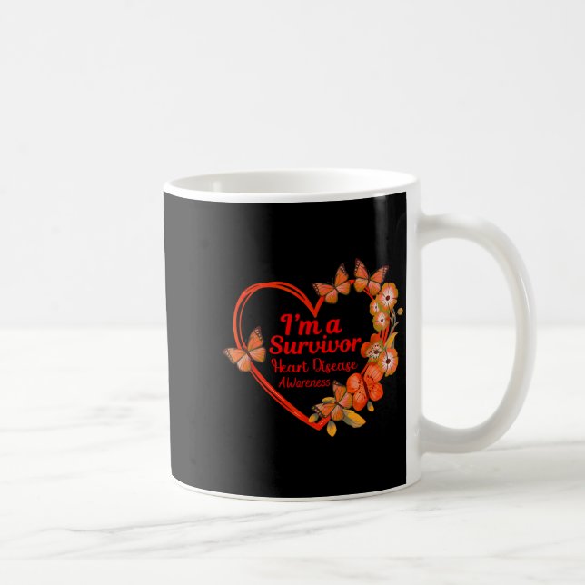 I'm A Survivor Heart Disease Awareness Red Butterf Coffee Mug (Right)