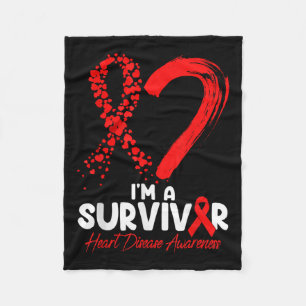 Im A Survivor Heart Disease Awareness Red Ribbon M Fleece Blanket