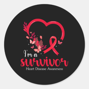 Im A Survivor Heart Disease Awareness Women Long S Classic Round Sticker