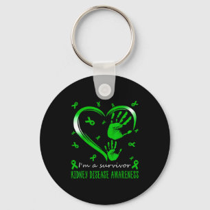 Im A Survivor Heart Green Ribbon With Hands Kidney Key Ring