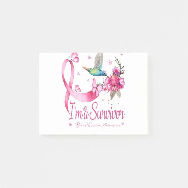 I'm A Survivor Hummingbird Ribbon Breast Cancer Post-it Notes (Front)