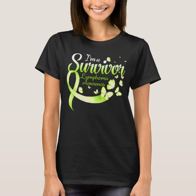 I'm A Survivor Lymphoma Awareness Butterfly Ribbon T-Shirt (Front)