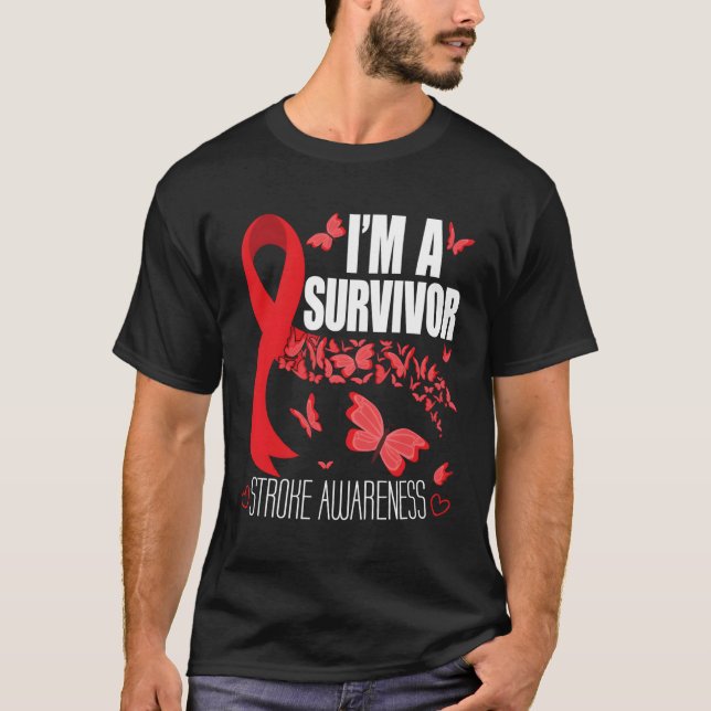 I'M A Survivor Stroke Awareness Red Ribbon Brain A T-Shirt (Front)