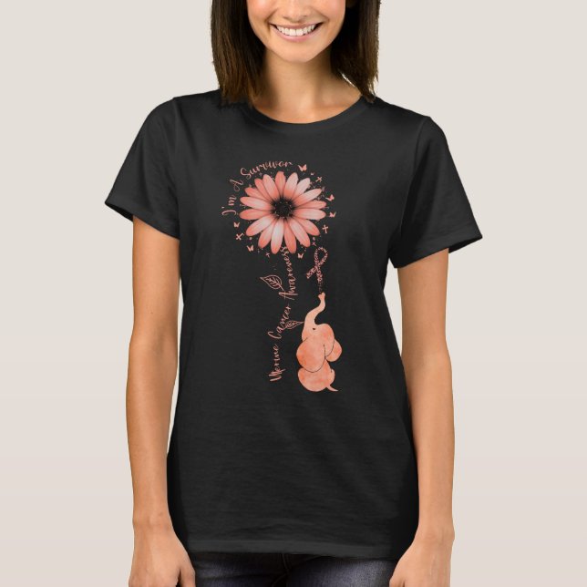 I'm A Survivor Uterine Cancer Awareness Ribbon Ele T-Shirt (Front)
