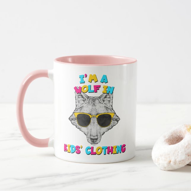 I'm A Wolf In Kids' Clothing Colourful Text Mug (With Donut)