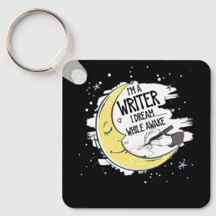 I'm A Writer I Dream While Awake Moon Half Author Key Ring