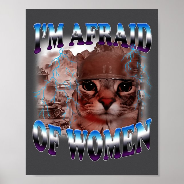 I'm Afraid Of Women Funny Saying Humor Cat Meme  Poster (Front)