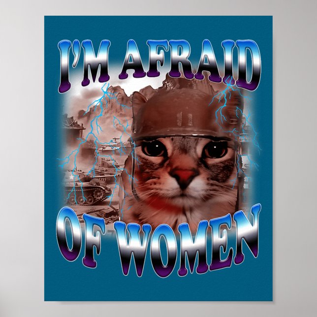 I'm Afraid Of Women Funny Saying Humor Cat Meme  Poster (Front)