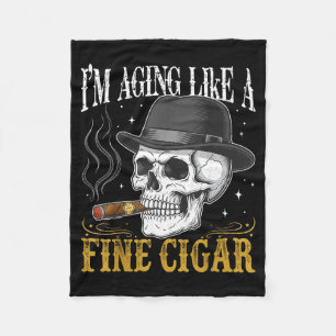 I'm Aging Like A Fine Cigar Funny Skull Dad Retro Fleece Blanket