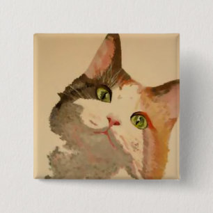 I'm All Ears: Calico Cat Portrait 15 Cm Square Badge