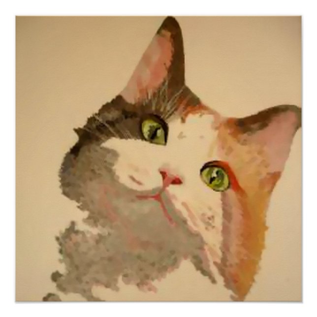 I'm All Ears: Calico Cat Portrait Poster (Front)