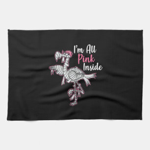 Im All Pink Inside Funny Halloween Flamingo Gift Tea Towel