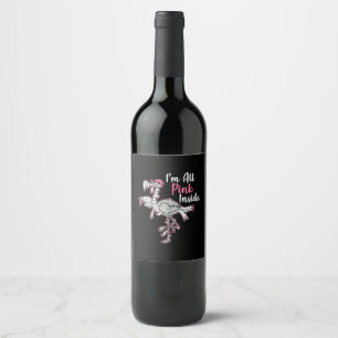 Im All Pink Inside Funny Halloween Flamingo Gift Wine Label