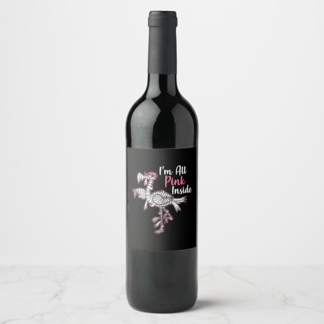 Im All Pink Inside Funny Halloween Flamingo Gift Wine Label (Front)