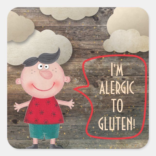 I'M ALLERGIC GLUTEN DAIRY SWEET RUSTIC BOY CLOWDS SQUARE STICKER (Front)