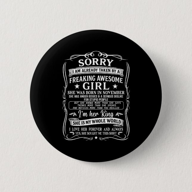 I'm Already Taken By Freaking Awesome Girl Born In 6 Cm Round Badge (Front)