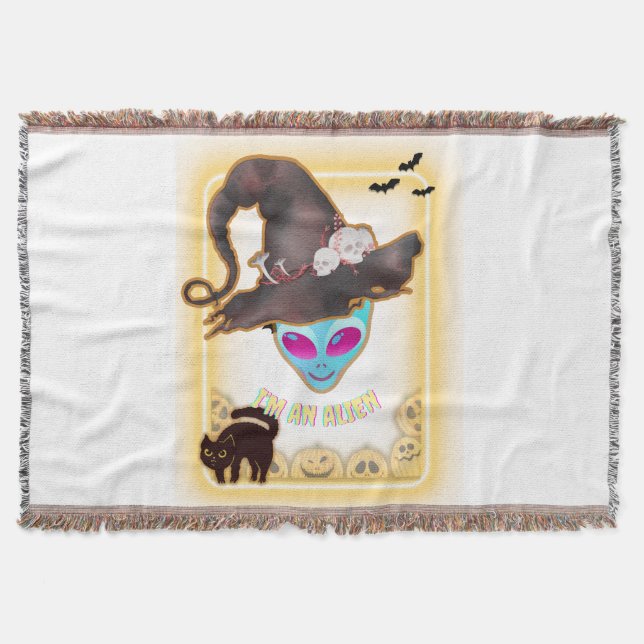 "I'M AN ALIEN" Halloween Throw Blanket (Front)