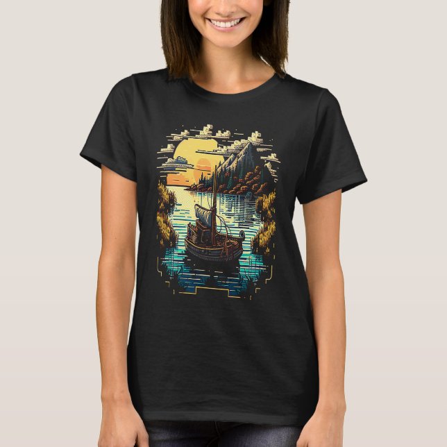 I'm an angler with a boat and go fishing pixel art T-Shirt (Front)