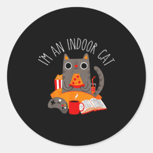 I'm An Indoor Cat Funny Reading Coffee Gaming Cat Classic Round Sticker