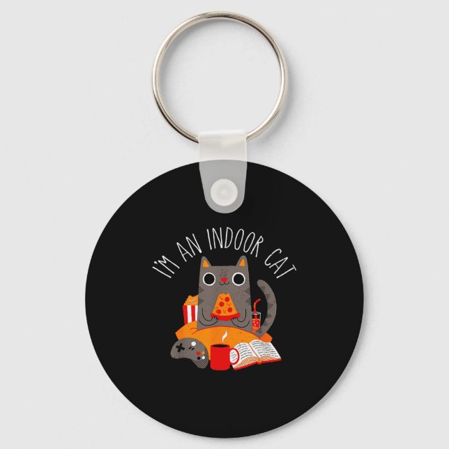 I'm An Indoor Cat Funny Reading Coffee Gaming Cat  Key Ring (Front)