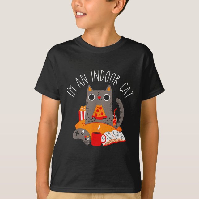 I'm An Indoor Cat Funny Reading Coffee Gaming Cat  T-Shirt (Front)