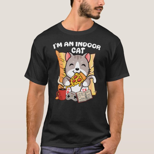 I'm An Indoor Cat Funny Reading Coffee Gaming Cat  T-Shirt (Front)