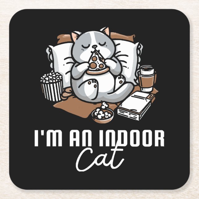 I'm an indoor cat - Introvert cat Square Paper Coaster (Front)