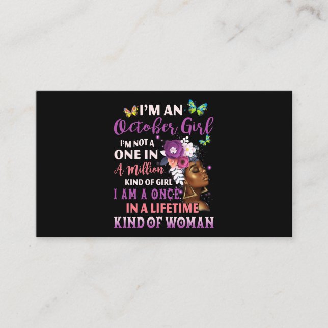 Im An October Girl Afro Black Women Queen Birthday Business Card (Front)