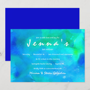 I'M AQUA WATERCOLOR  Bat Mitzvah Invitation