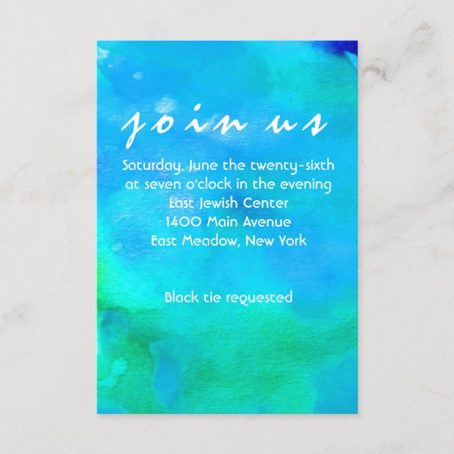 I'M AQUA WATERCOLOR Bat Mitzvah Reception Card (Front)