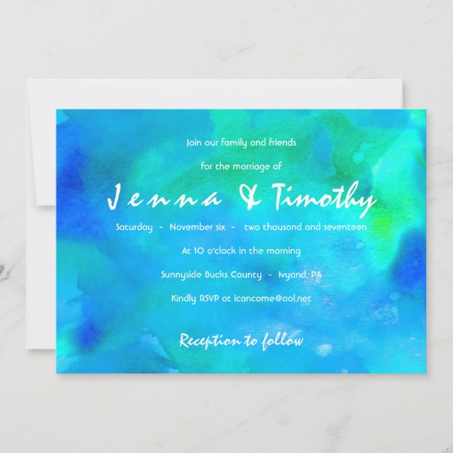 I'M AQUA WATERCOLOR  Wedding Invitation (Front)