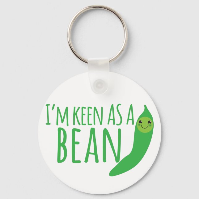 I'm as keen as a bean with cute kawaii beanie key ring (Front)