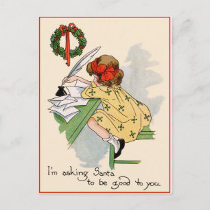 "I'm asking Santa to be good to you" Vintage Holiday Postcard