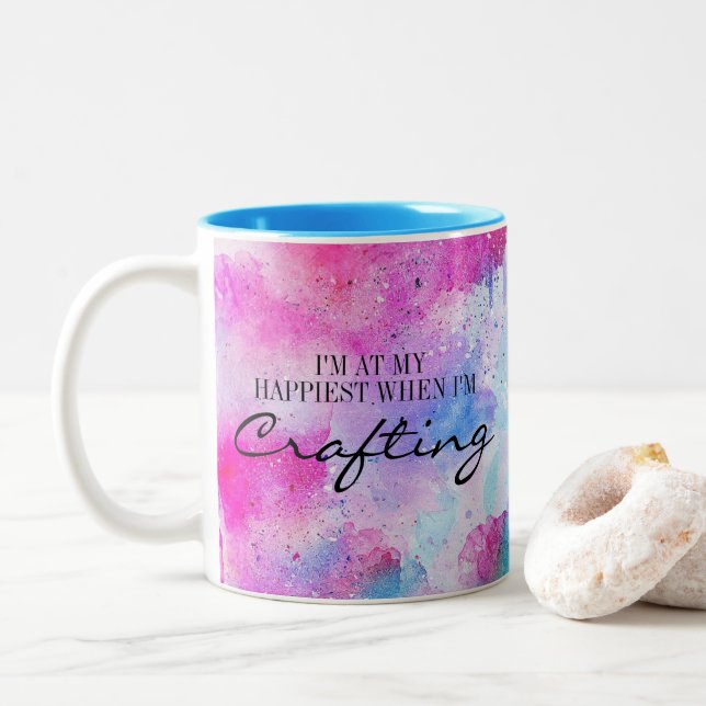 I'm At My Happiest When I'm Crafting Two-Tone Coffee Mug (With Donut)