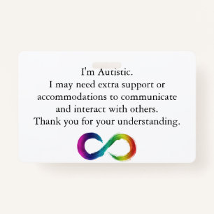 "I'm Autistic" Awareness- Communication Card ID Badge