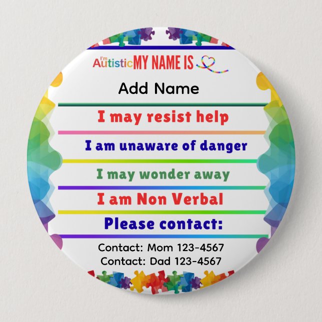 I'm autistic non verbal pin Button badge (Front)