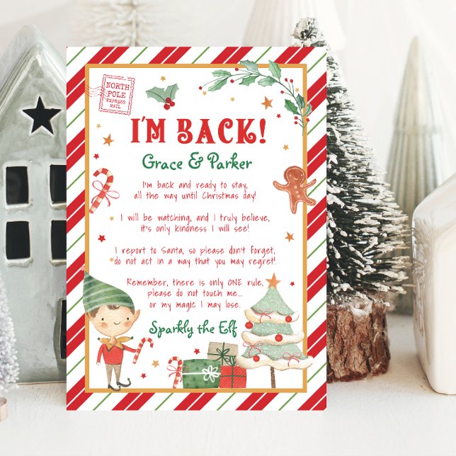 I'm Back Christmas Elf Letter Personalise & Print Invitation (I'm Back Christmas Elf Letter that is editable, personalized letter from your Elf. Print at home.)