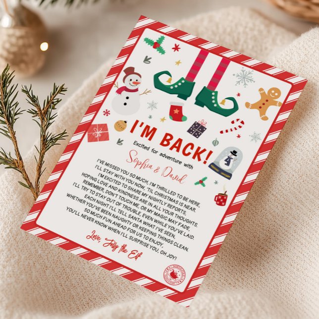 I'm Back Elf Christmas Arrival Letter Card (I'm Back Christmas Elf Return Arrival Letter Card)