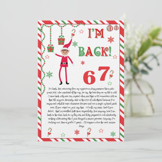 I'm back Elves Letter - Elf Welcome letter card (Standing Front)