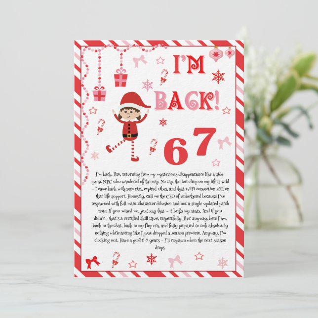 I'm back Elves Letter - Elf Welcome letter card (Standing Front)