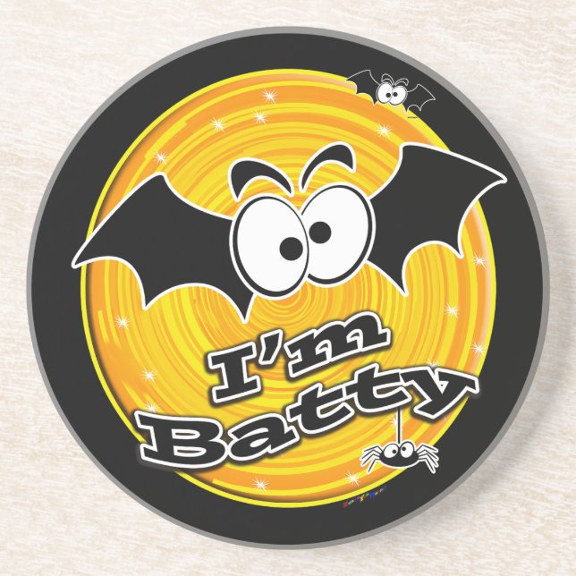 I'm Batty Orange and Yellow Swirl Coaster (Front)