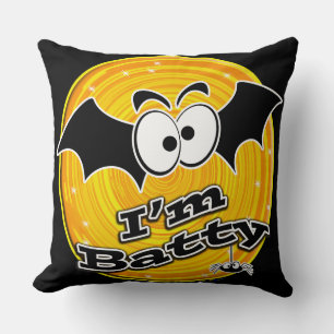 I'm Batty Orange and Yellow Swirl Cushion