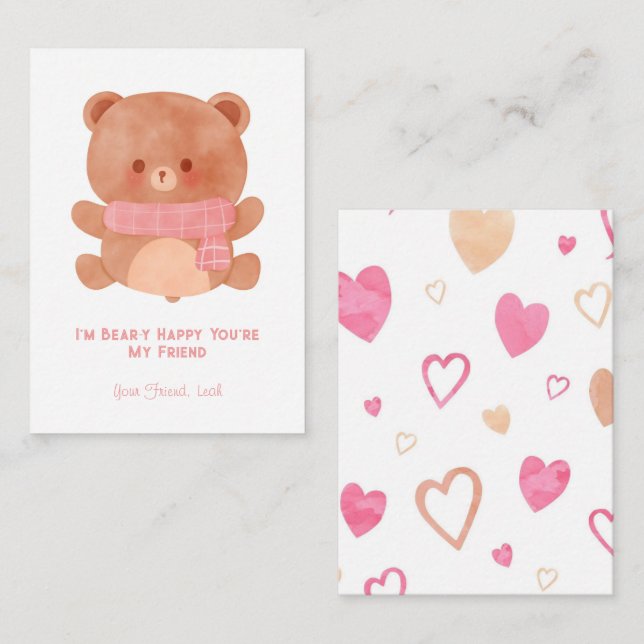 'I'm Bear-y Happy You're My Friend' Kids Valentine Card (Front/Back)