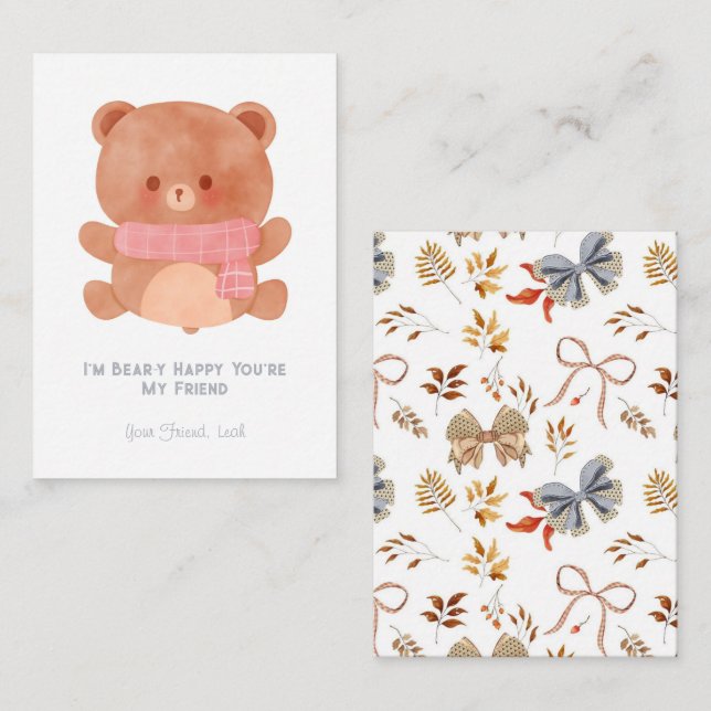 I'm Beary Happy You're My Friend School  Valentine Card (Front/Back)
