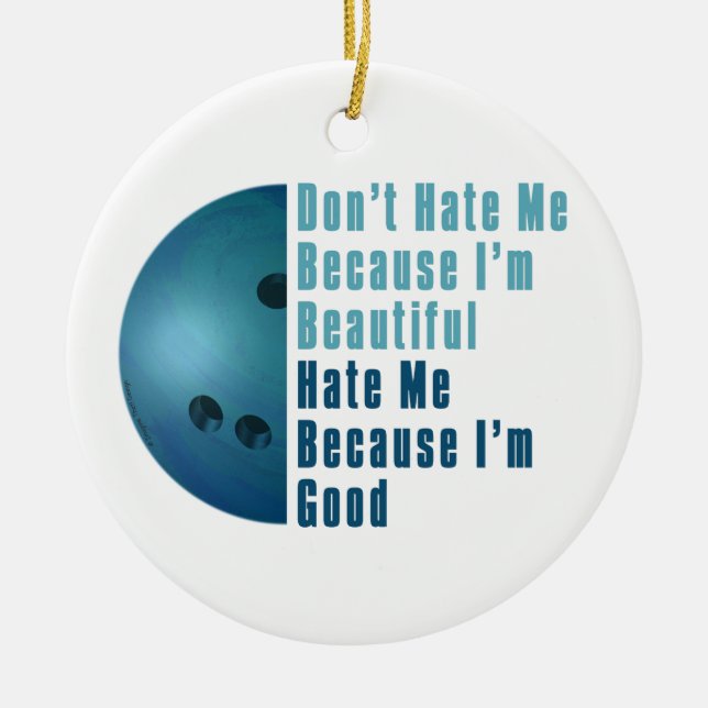 Im Beautiful Im Good  Bowling Blue Ceramic Tree Decoration (Front)