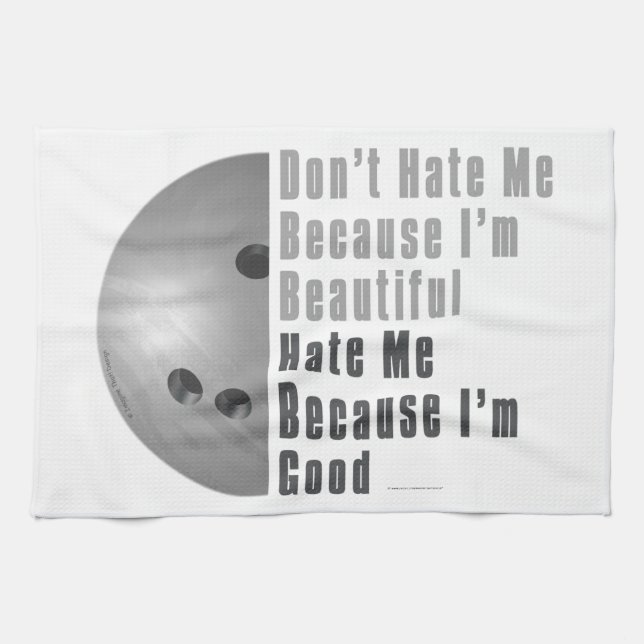 Im Beautiful Im Good Bowling Grey Tea Towel (Horizontal)